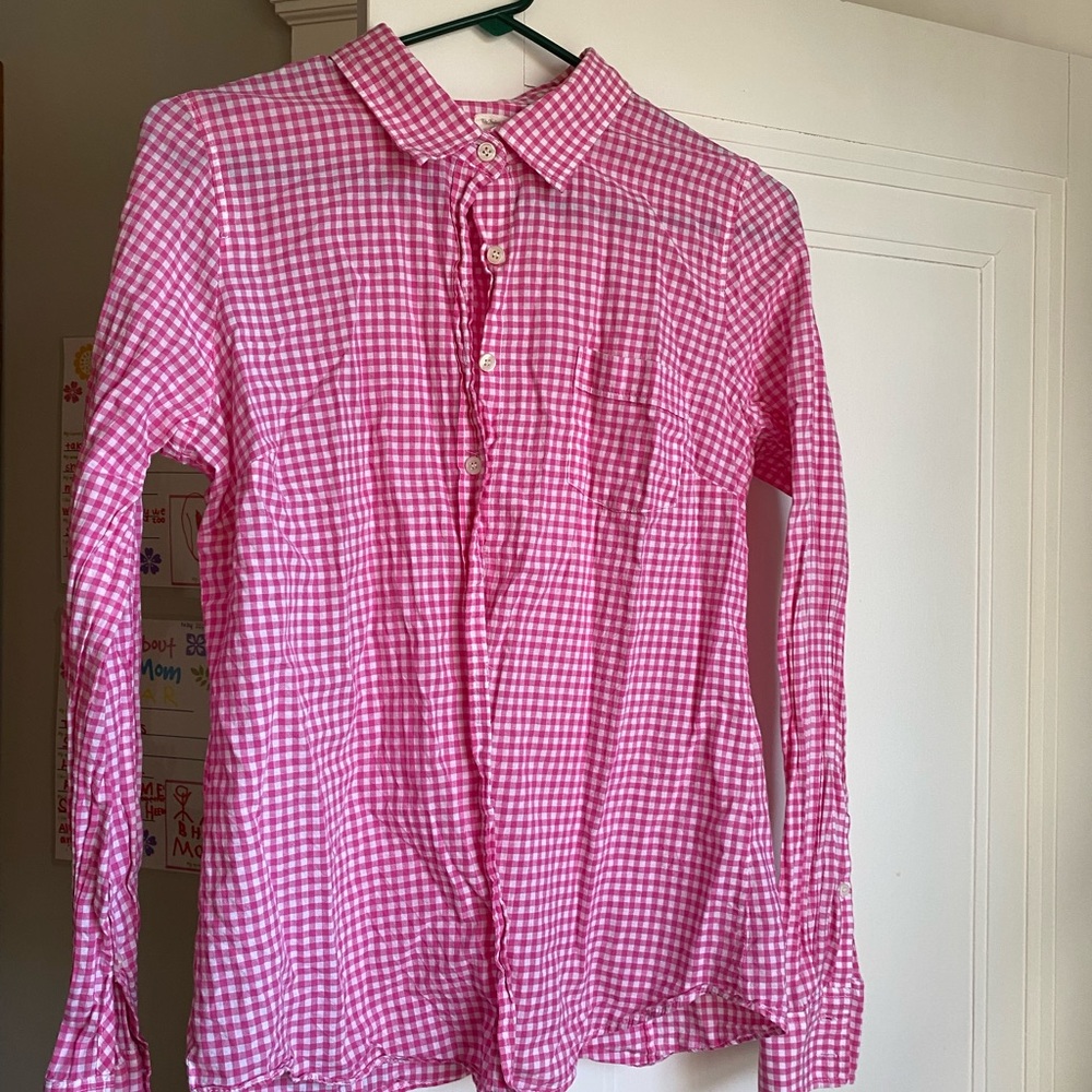 J. Crew pink and white gingham button down (medium)